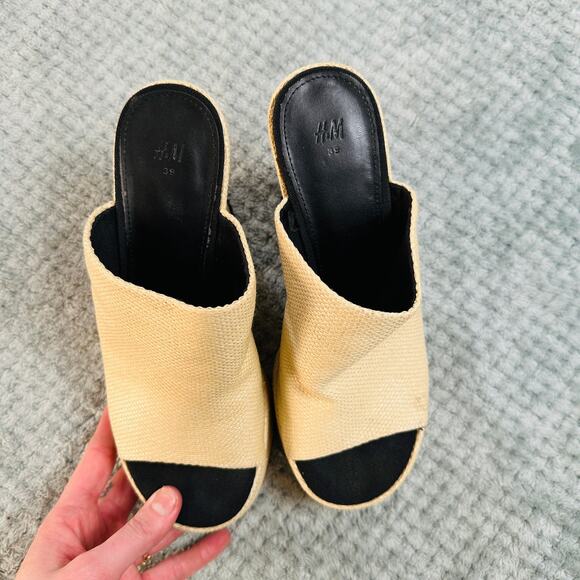 H&M CHUNKY WICKER/RAFFIA PLATFORM OPEN TOE RETRO STYLE HEELED SANDALS 39/8.5 - Picture 2 of 5